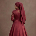 Muslim Prom Dress Wine Red Satin High Neck Formal Evening