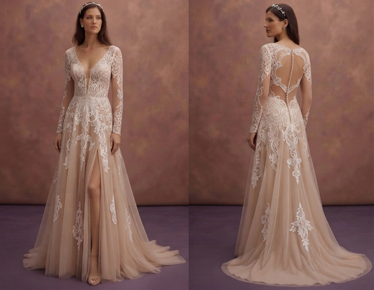 Nude Illusion Lace Wedding Dresses with Modern Style