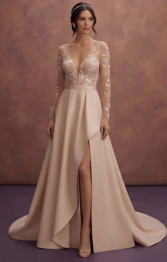 Nude Illusion Wedding Dresses with Modern Details