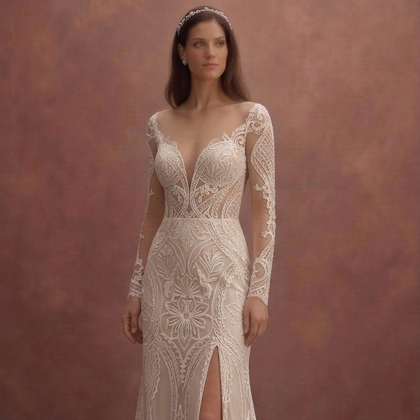 Nude Illusion Wedding Dresses with Modern Style