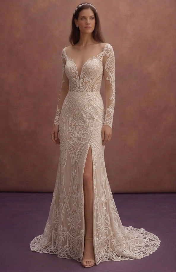 Nude Illusion Wedding Dresses with Modern Style