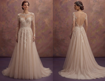 Nude Tulle Wedding Dresses with Illusion Details