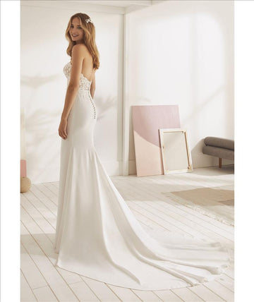 Vestido De Novia De sirena, Vestidos bohemios De Novia con escote con forma De corazón De encaje y apliques De gasa, vestido De Novia con botón Trouwjurk