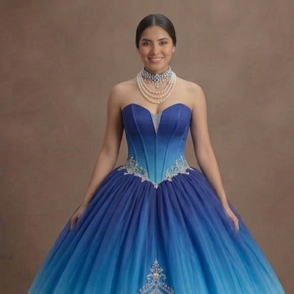 Ocean Blue Quinceañera Dress with Ombre Tulle Effect