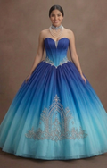 Ocean Blue Quinceañera Dress with Ombre Tulle Effect
