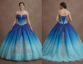 Ocean Blue Quinceañera Dress with Ombre Tulle Effect