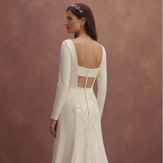 Off-White Minimalist Crepe Bridal Gown with Square Neck