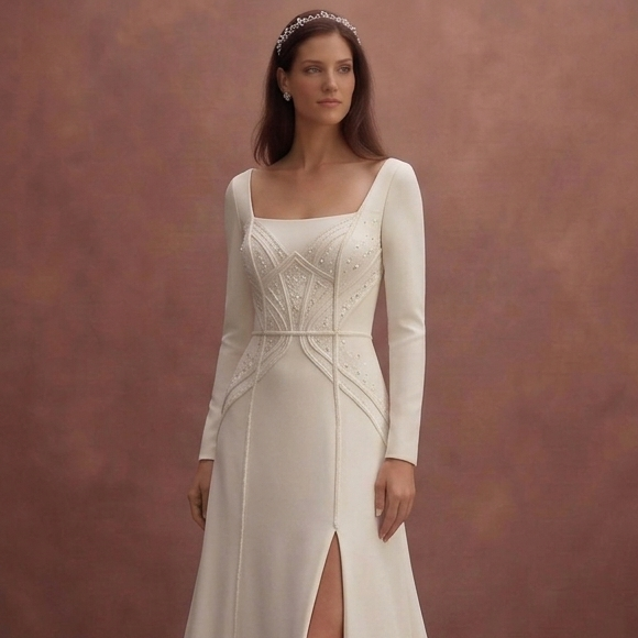 Off-White Minimalist Crepe Bridal Gown with Square Neck