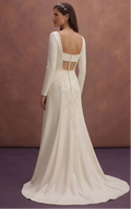 Off-White Minimalist Crepe Bridal Gown with Square Neck