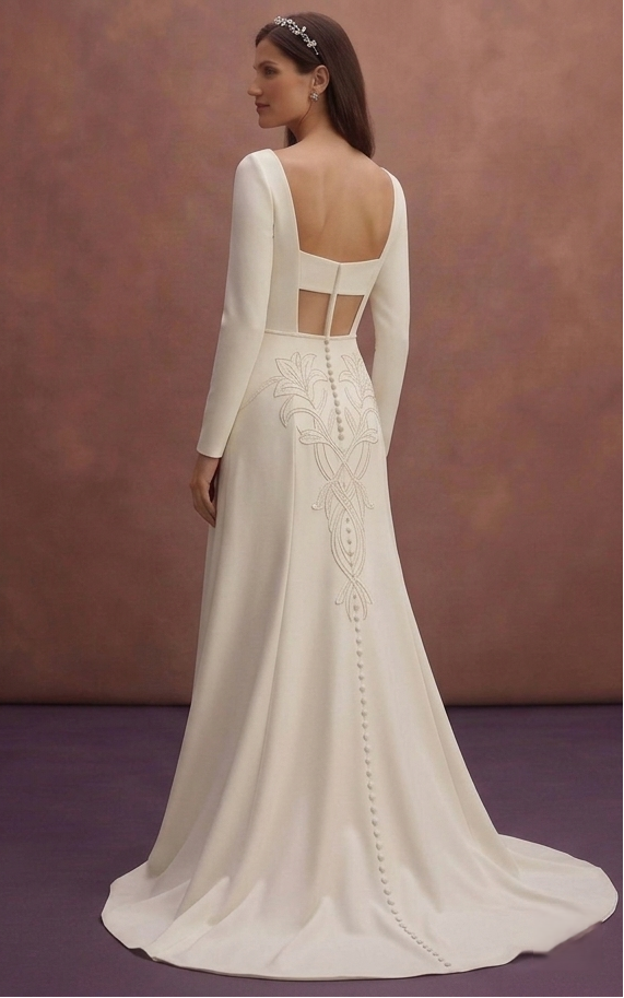 Off-White Minimalist Crepe Bridal Gown with Square Neck