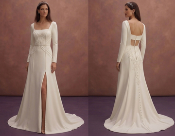 Off-White Minimalist Crepe Bridal Gown with Square Neck
