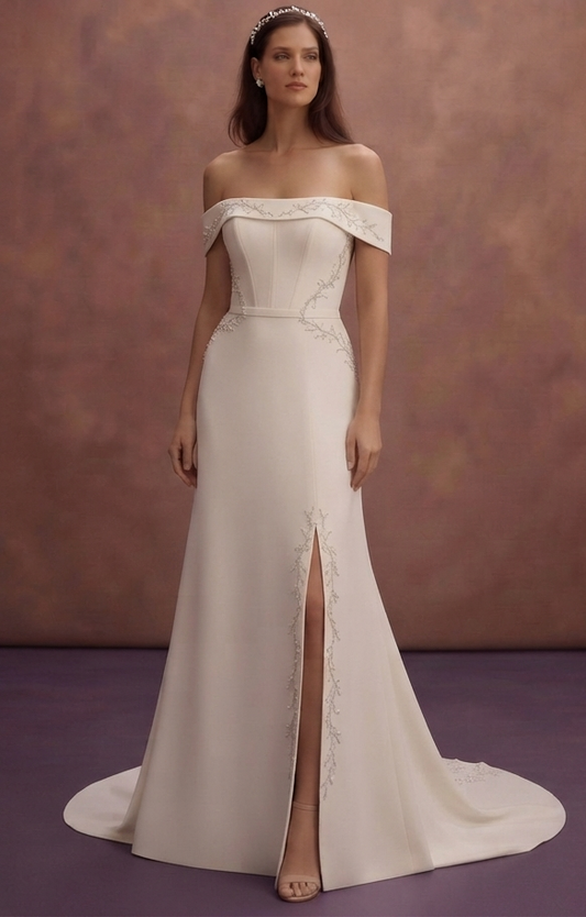 Off-the-Shoulder Crepe Wedding Dresses with Chic Style