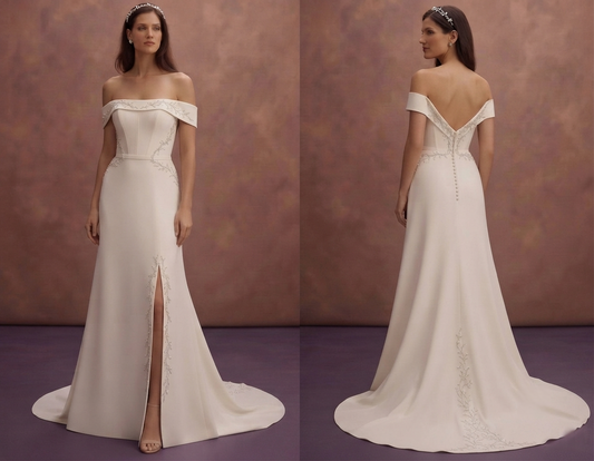 Off-the-Shoulder Crepe Wedding Dresses with Chic Style