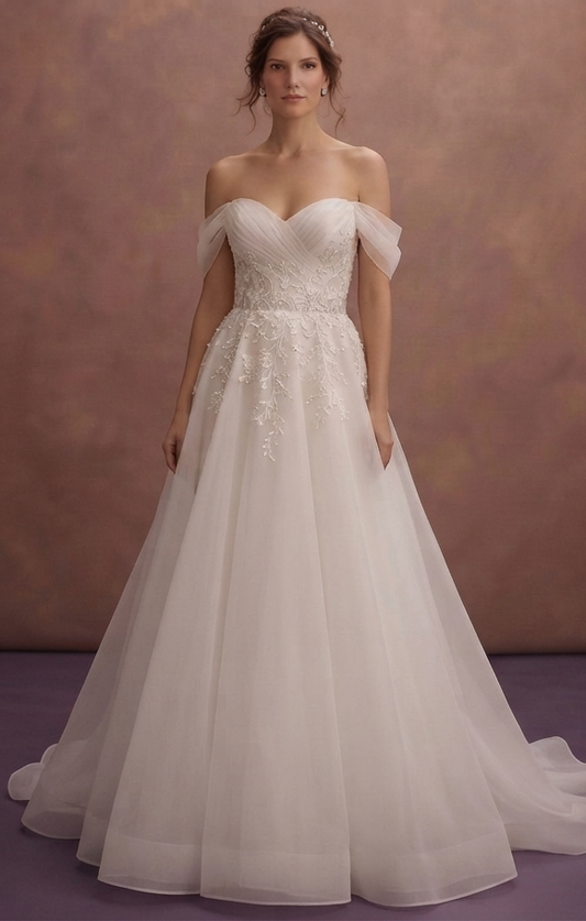 Off-the-Shoulder Organza Wedding Dresses with Graceful Elegance