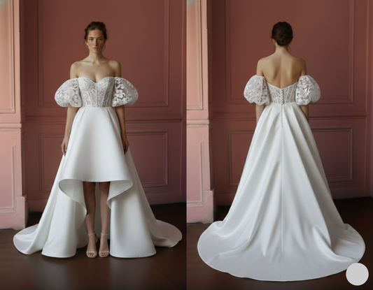 Off Shoulder Lace Wedding Dress Short Sweetheart Neckline Floral