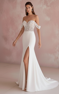Off Shoulder Satin Wedding Dress Long Formal Bridal