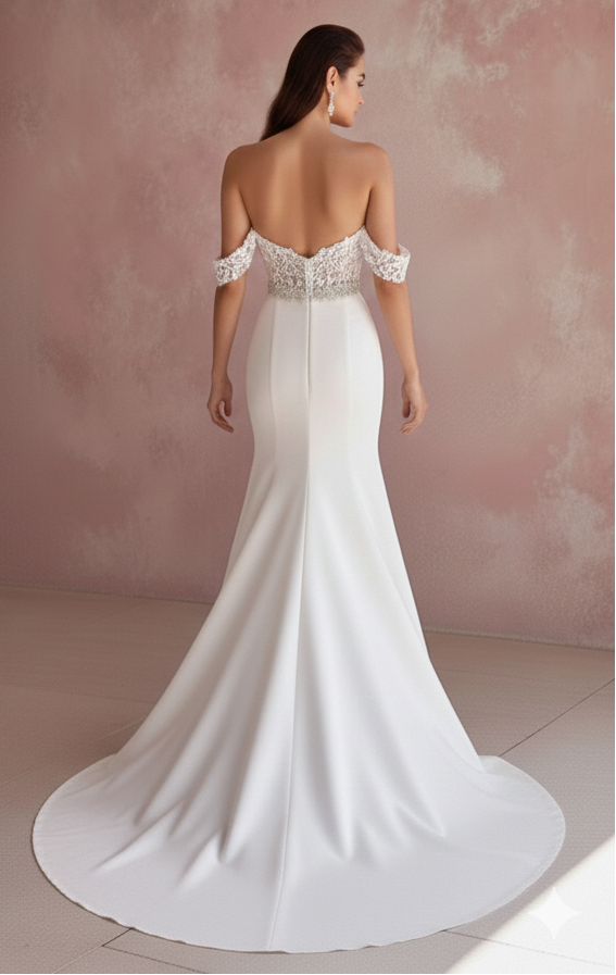 Off Shoulder Satin Wedding Dress Long Formal Bridal