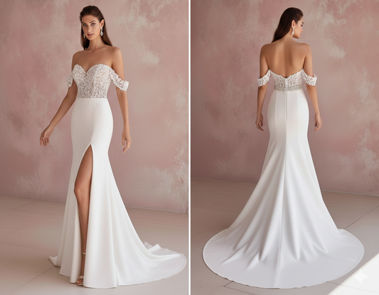 Off Shoulder Satin Wedding Dress Long Formal Bridal