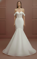Off Shoulder Sleeve Wedding Dress Long Elegant Satin Gown