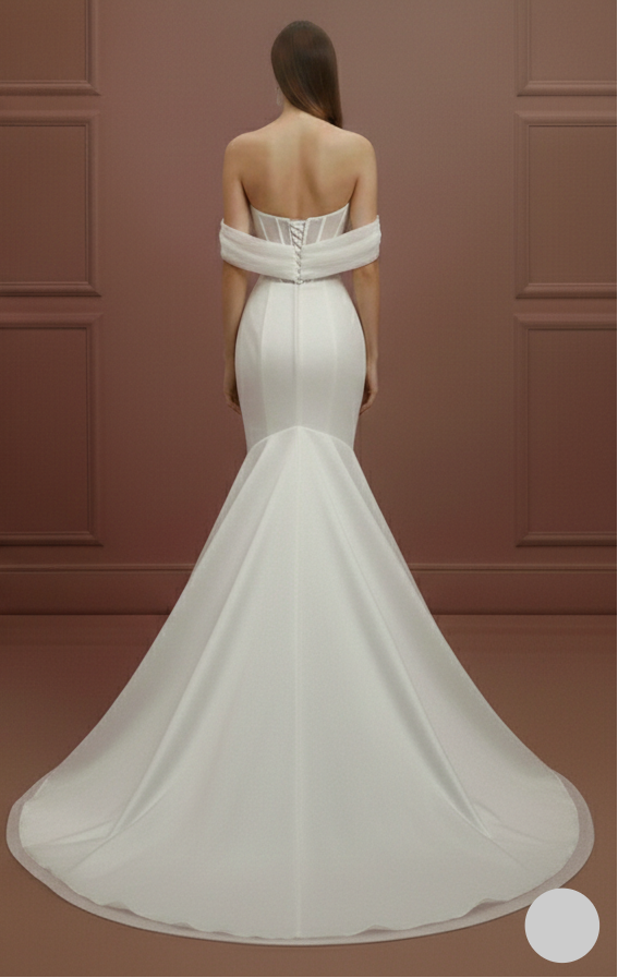 Off Shoulder Sleeve Wedding Dress Long Elegant Satin Gown
