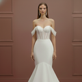 Off Shoulder Sleeve Wedding Dress Long Elegant Satin Gown