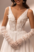 Elegant A-Line Bridal Gown V-Neckline, and Sequins Embellishments