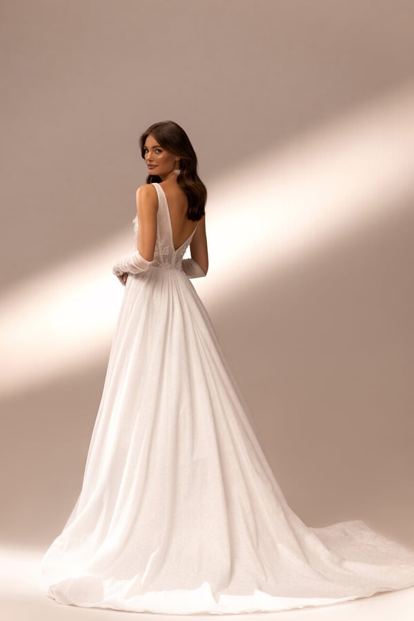 Elegant A-Line Bridal Gown V-Neckline, and Sequins Embellishments