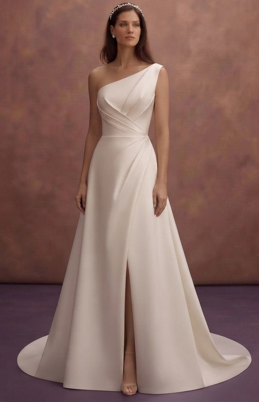 One Shoulder Satin Wedding Dresses with Modern Style