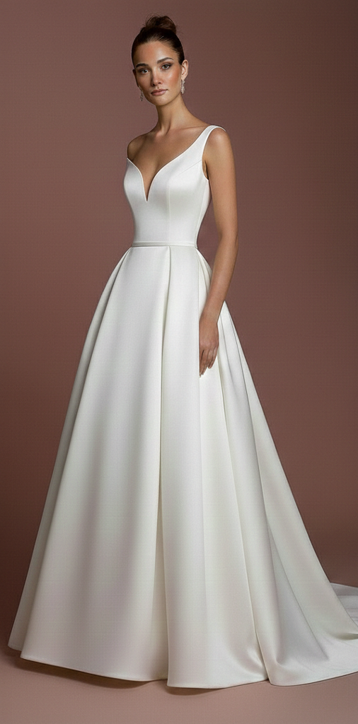 One Shoulder Wedding Dress Grecian Long Satin Bridal Gown