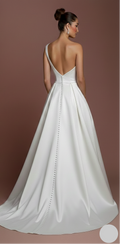 One Shoulder Wedding Dress Grecian Long Satin Bridal Gown
