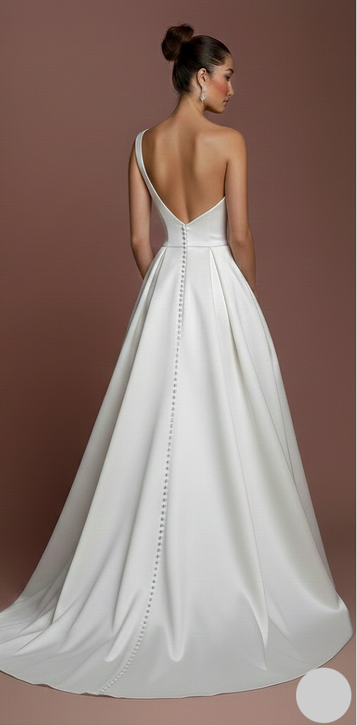 One Shoulder Wedding Dress Grecian Long Satin Bridal Gown