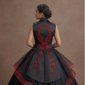 Onyx Black Quinceañera Gown with Red Rose Embroidery