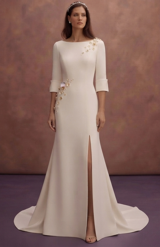 Open Back Crepe Wedding Dresses with Modern Sophistication