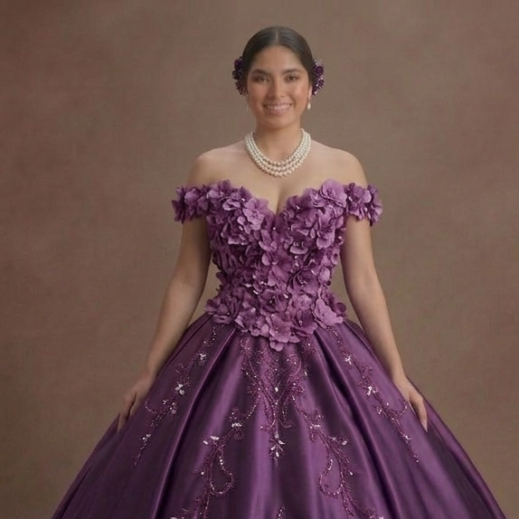 Orchid Purple Quinceañera Dress with 3D Flower Fabric