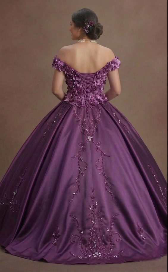 Orchid Purple Quinceañera Dress with 3D Flower Fabric