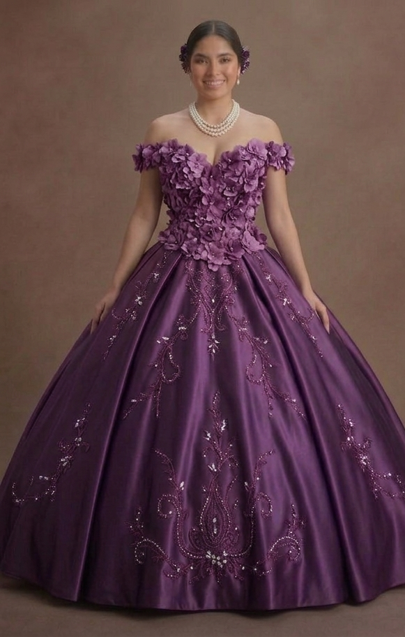 Orchid Purple Quinceañera Dress with 3D Flower Fabric