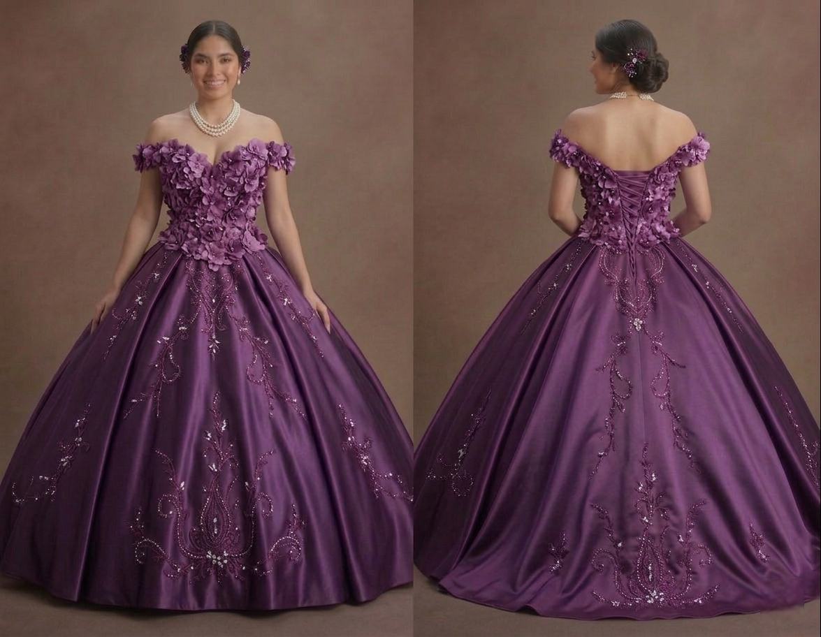 Orchid Purple Quinceañera Dress with 3D Flower Fabric