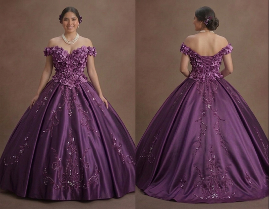 Orchid Purple Quinceañera Dress with 3D Flower Fabric