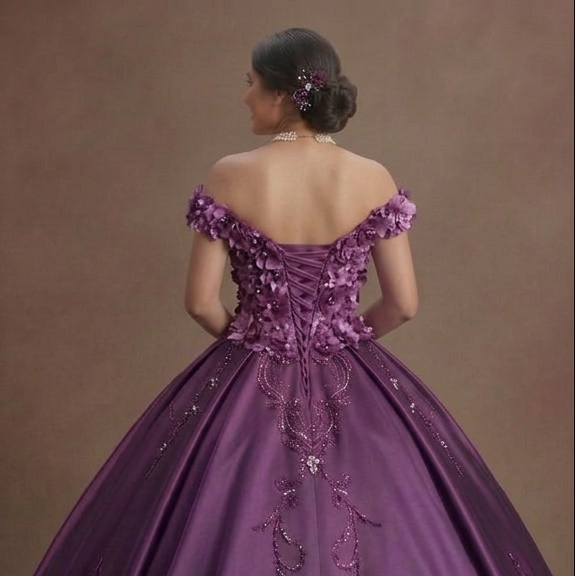 Orchid Purple Quinceañera Dress with 3D Flower Fabric