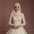Organza Layered Ball Gown – Champagne Hijab Wedding Dress Muslim