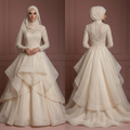 Organza Layered Ball Gown – Champagne Hijab Wedding Dress Muslim