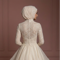 Organza Layered Ball Gown – Champagne Hijab Wedding Dress Muslim