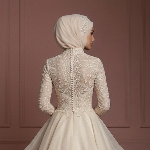 Organza Layered Ball Gown – Champagne Hijab Wedding Dress Muslim