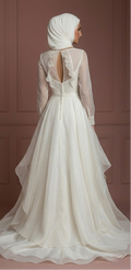 Organza Minimalist A-Line Wedding Dress – Ivory Elegant Muslim
