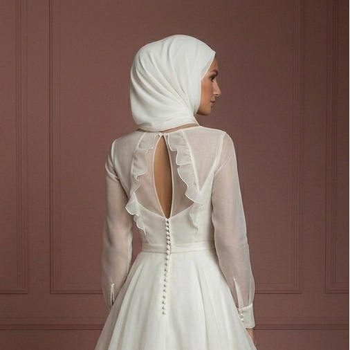 Organza Minimalist A-Line Wedding Dress – Ivory Elegant Muslim