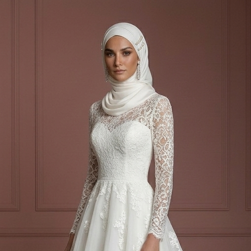 Organza Princess Wedding Dress – Ivory Hijab-Friendly Modest Style Muslim