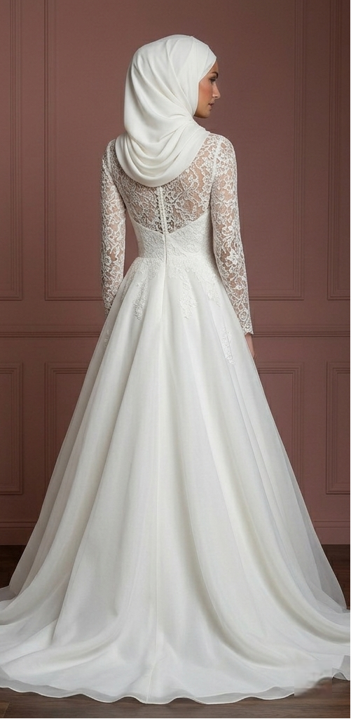 Organza Princess Wedding Dress – Ivory Hijab-Friendly Modest Style Muslim