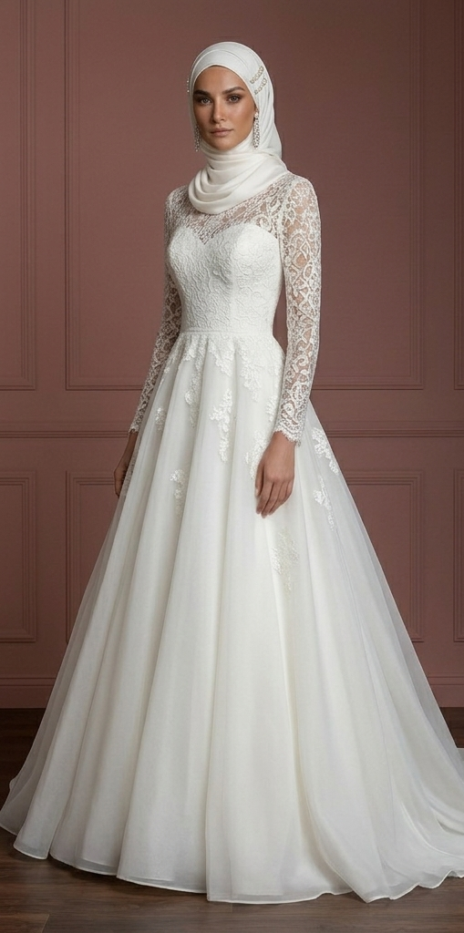Organza Princess Wedding Dress – Ivory Hijab-Friendly Modest Style Muslim