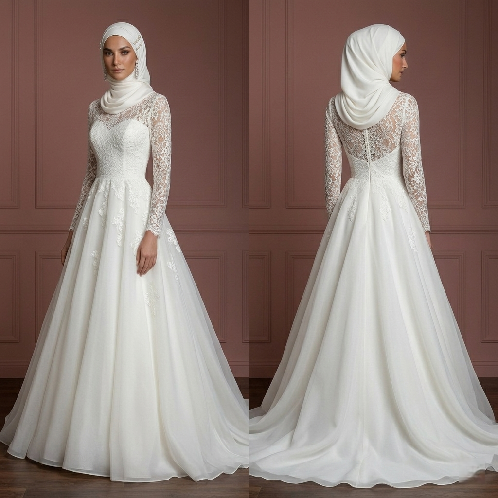 Organza Princess Wedding Dress – Ivory Hijab-Friendly Modest Style Muslim