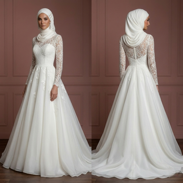 Organza Princess Wedding Dress – Ivory Hijab-Friendly Modest Style Muslim